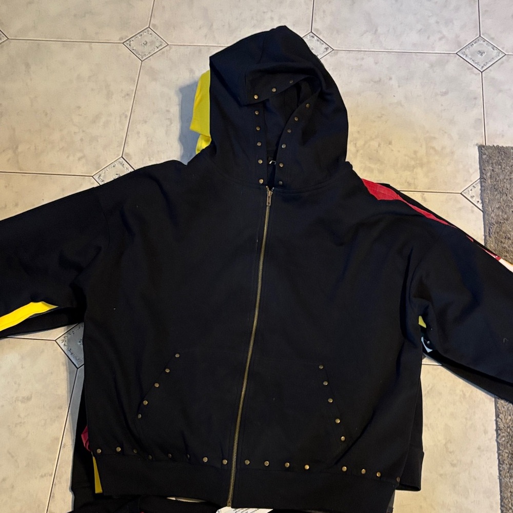 Black Hoodie Yellow Studded Accents